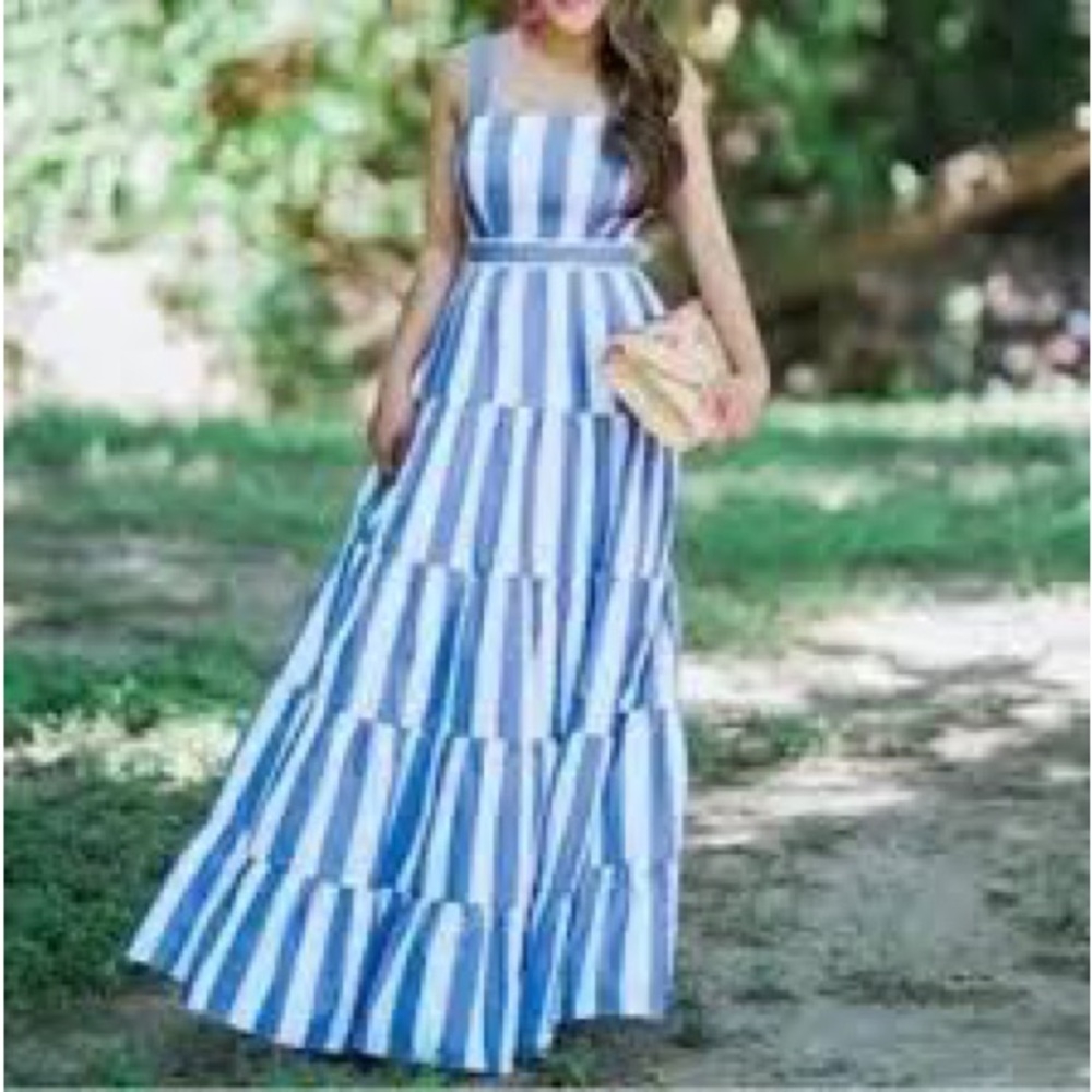 Eliza J. Blue & White striped maxi dress